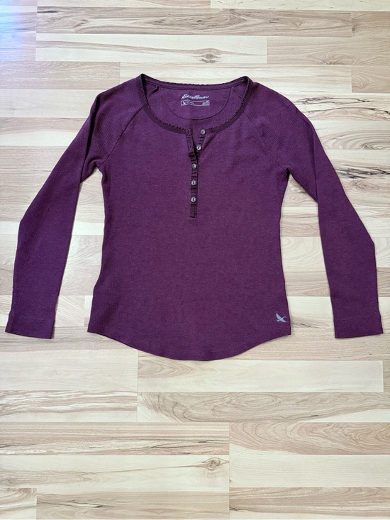 Eddie Bauer Tops - Eddie Bauer Women’s Petite Small Plum Waffle Knit Henley Long Sleeve Top Casual